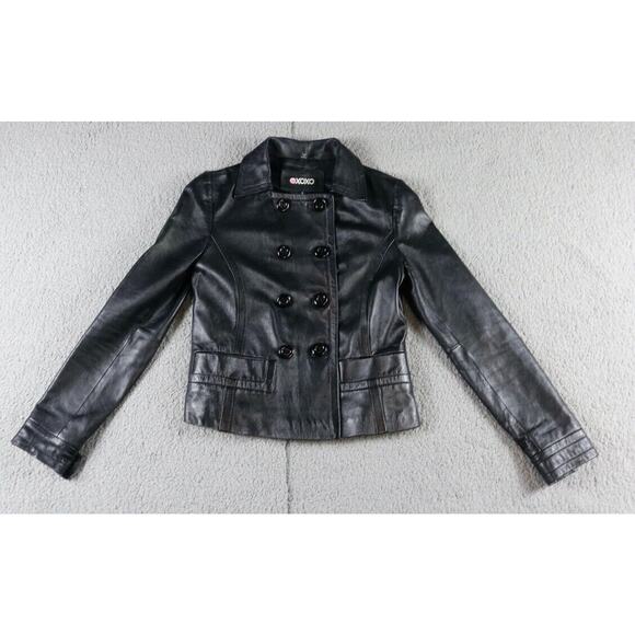 XOXO Jacket Womens Small Black Leather Button Up Motorcycle Biker - Picture 1 of 8